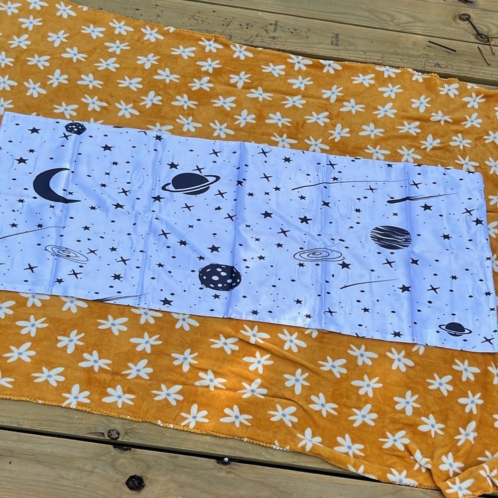 NEW White Satin Body Pillow Case w/ Black Star Pattern Astrology Cosmic Print